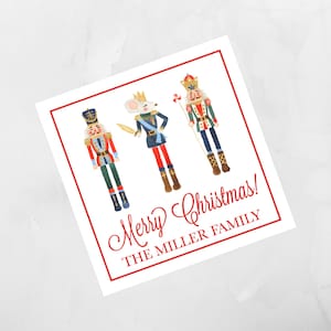 Cartão do cerco do quebra-nozes do natal da aquarela, etiqueta do natal, cartão personalizado do cerco do natal da etiqueta do natal