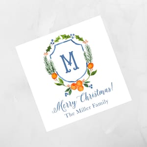 Aquarel Oranje Crest Enclosure Card, Christmas Tag, Christmas Sticker Aangepaste Christmas Tag Gepersonaliseerde Christmas Enclosure Card