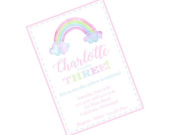 Watercolor Rainbow Birthday Party Invitation Rainbow Invite Pastel Colors