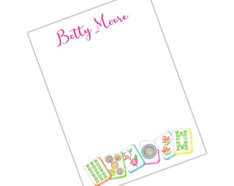 Aquarelle Mahjong Bloc-notes personnalisé, Chinoiseries, Bloc-notes, Liste des choses à faire, Cadeau monogrammé, Cadeau personnalisé Mah Jongg