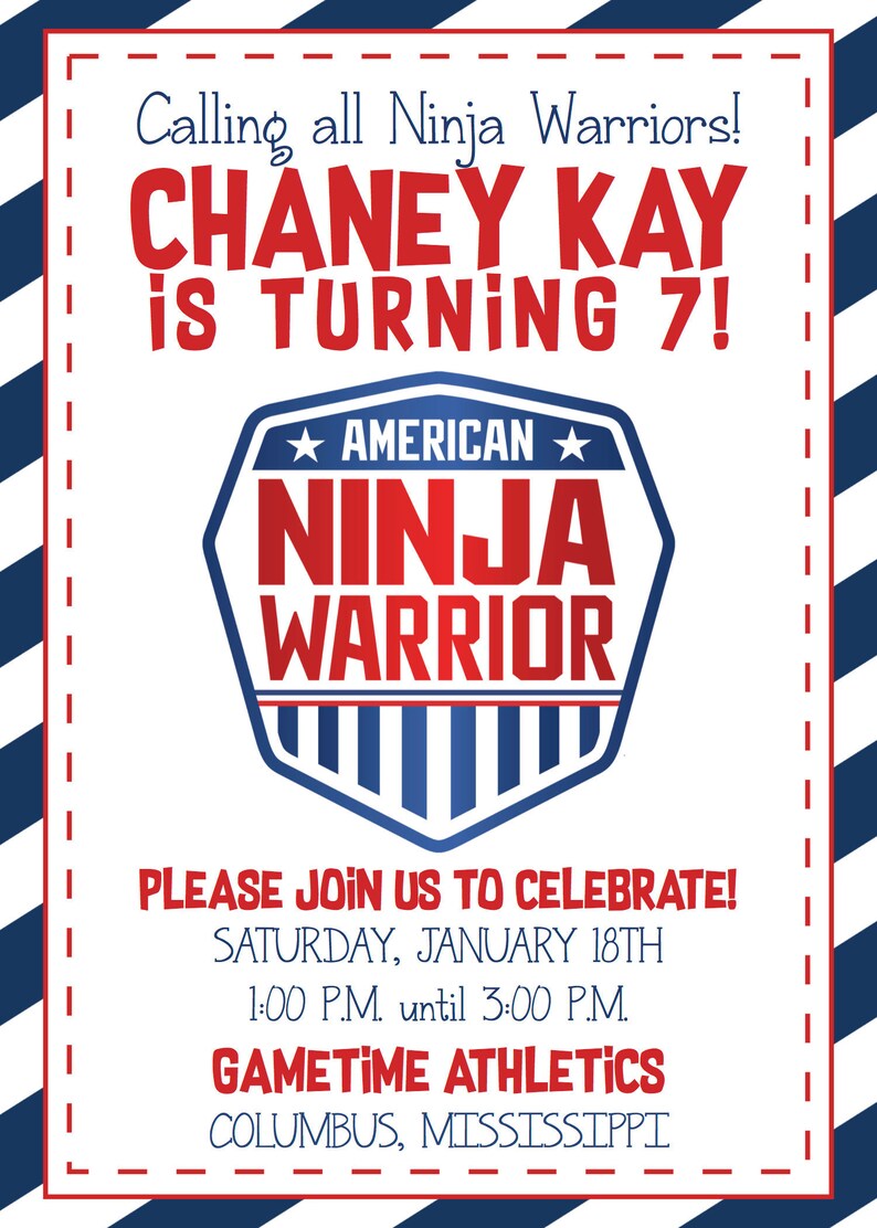 Download Paper Paper Party Supplies American Ninja Warrior Birthday Party Invitation