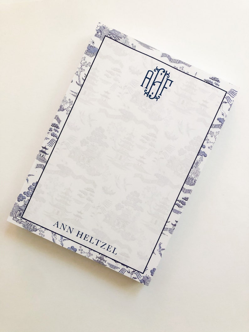 Blue Chinoiserie Monogrammed Notepad, Chinoiserie Stationery, Monogram ...
