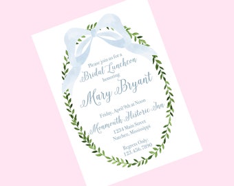 Watercolor Bridesmaid Luncheon Bridal Luncheon Bridal Brunch Watercolor Invitation Watercolor Wreath Blue Bow