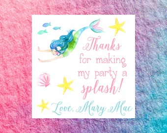 Watercolor Mermaid Party  Birthday Treat Tag