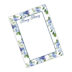 Bloc de notas personalizado de hortensia de acuarela, papelería chinoiserie, bloc de notas, lista de tareas pendientes, regalo con monograma, regalo personalizado