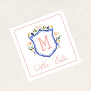 Watercolor Floral Crest Enclosure Cards, Gift Tags, or Stickers
