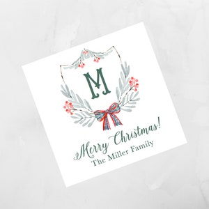 Watercolor Christmas Crest Enclosure Card, Christmas Tag, Christmas Sticker Customized Christmas Tag Personalized Christmas Enclosure Card