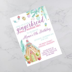 Gingerbread House Decorating Party Invitation Birthday Party Invite Christmas Party Invitation