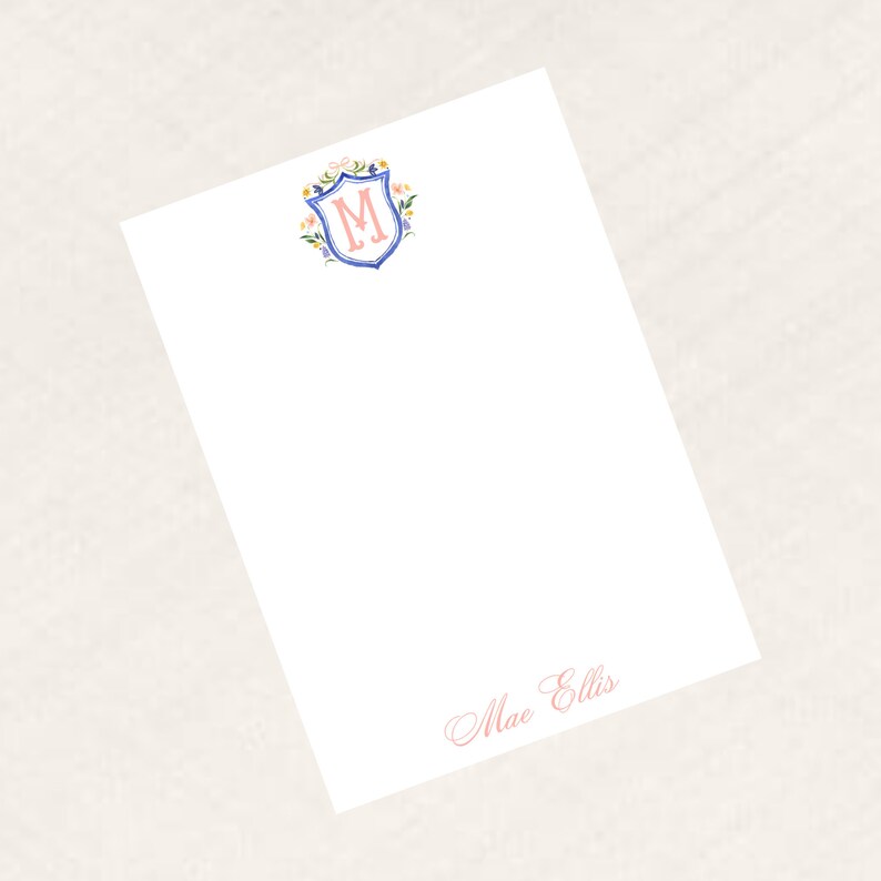 Watercolor Floral Crest Notepad Monogram Notepad to Do List - Etsy
