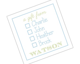 Tarjetas, etiquetas de regalo o calcomanías personalizadas para familiares y hermanos