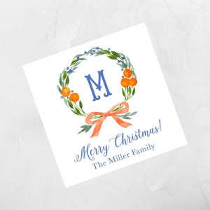 Aquarel Oranje Krans Behuizing Kaart, Kerst Tag, Kerst Sticker Aangepaste Kerst Tag Gepersonaliseerde Kerst Enclosure Card