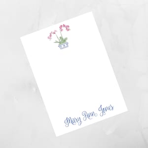 Blaues IngwerGlas Rosa Orchidee Personalisierter Notizblock, Chinoiserie Briefpapier, Notizblock, To Do Liste, Monogrammiertes Geschenk, personalisiertes Geschenk