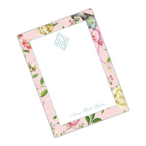Pink Chinoiserie Floral Notepad,  Monogram Notepad, To Do List, Monogrammed Gift, Personalized Gift, Grandmillennial
