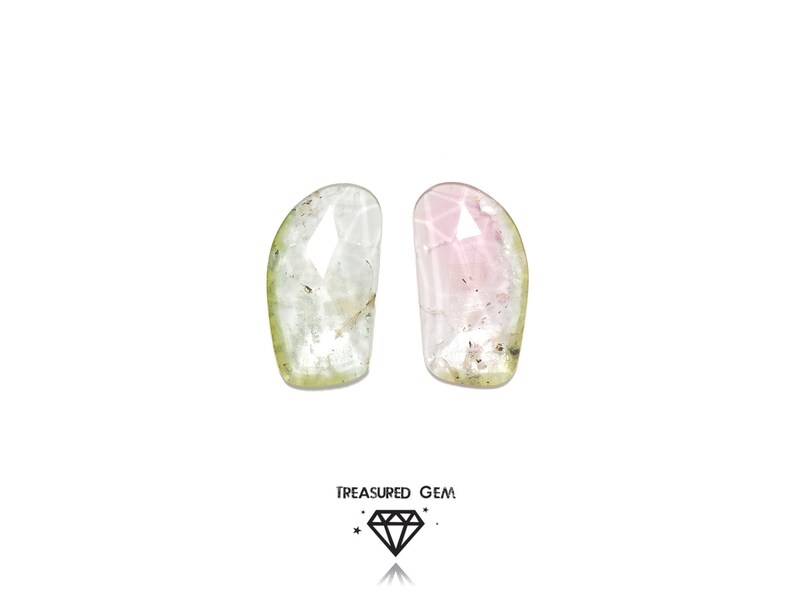 Loose Tourmaline Rose Cut Gemstones in Pastel Watermelon Colours Freeform Shape