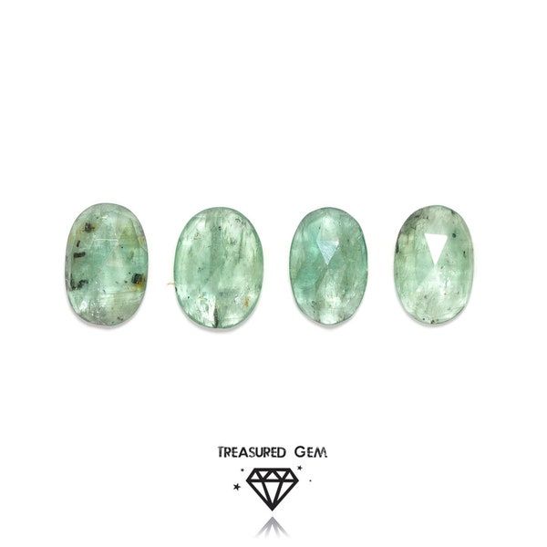 Loose Kyanite Rose Cut Cabochons in Apple Green Colours and Oval Shapes