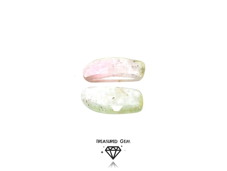 Loose Tourmaline Rose Cut Gemstones in Pastel Watermelon Colours Freeform Shape