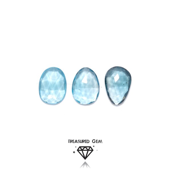 London Blue Topaz Rose Cut Loose Cabochons Vivid Blue Colour and Freeform Shapes