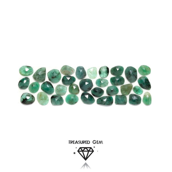 Loose Emerald Rose Cut Cabochons in Varied Greens and Freeform Shapes