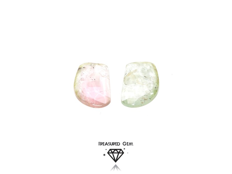 Loose Tourmaline Rose Cut Gemstones in Pastel Watermelon Colours Freeform Shape