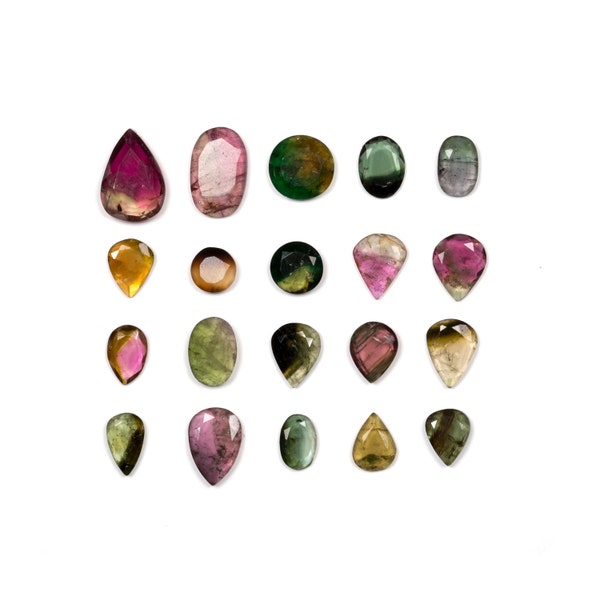 Bi Colour Tourmaline Rose Cut Slices - Mixed Tourmaline Cabochons - Rose Cut Tourmalines