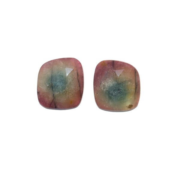 Watermelon Tourmaline Pair, Tourmaline Cabochons, Tourmaline Slices, Rose Cut Slices, Mixed Tourmaline, Rose Cut Tourmaline