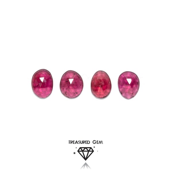Loose Rhodolite Garnet Rose Cut Cabochons Saturated Red Colours Freeform Shape Set