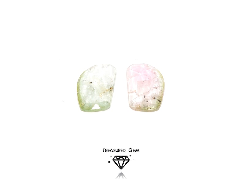 Loose Tourmaline Rose Cut Gemstones in Pastel Watermelon Colours Freeform Shape
