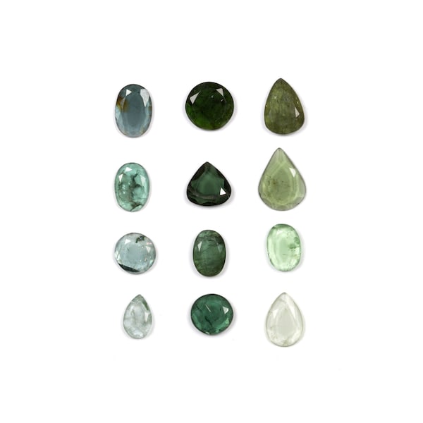 Green Tourmaline Rose Slices - Blue Tourmaline Cabochons - Rose Cut Tourmalines