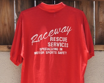 Vintage 1980s Red Polo Shirt  by Stedman - Raceway Rescue Services