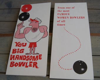 Vintage verjaardagskaarten voor bowlers: set van 2, ongebruikt