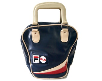 Sac bowling Fila vintage des années 80, sac à main boule rétro rockabilly bleu marine rouge beige, sac à main