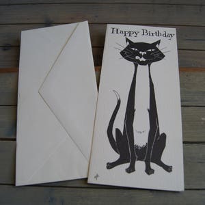 Vintage Birthday Card Cat Kitty Unused With Envelope Printed in USA - Black And White