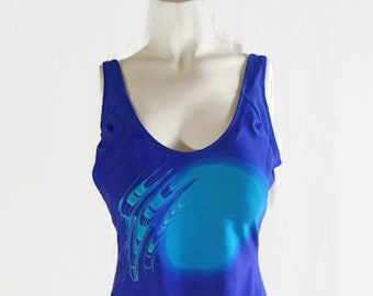 Vintage Swimsuit Playsuit Royal Blue Romper Suit Pinup Swimwear One Piece L