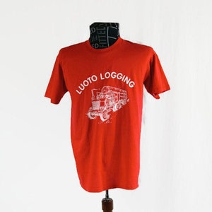 Vintage T-Shirt Luoto Logging Red Stedman Super 50 Made in USA 50/50 Poly Cotton