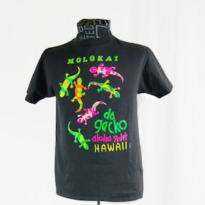 Vintage 1990 T-Shirt Molokai Da Gecko Aloha Shirt Hawaii Miller