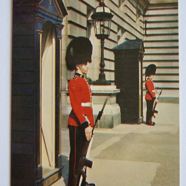 Vintage Postcard Irish Guards on Sentry Duty at Buckingham Palace, London Natural Colour Series Photo Greetings USA The Photographic