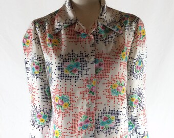 Vintage LeSoft Shirt by Lady Manhattan Colorful Flower and Polka Dots