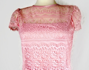 Vintage 2 Piece Lace Dress / Romantic Boho Pink