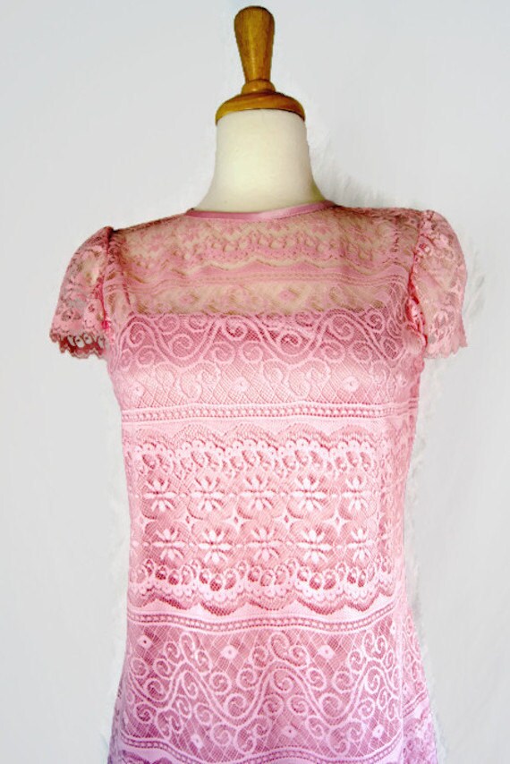 Vintage 2 Piece Lace Dress / Romantic Boho Pink