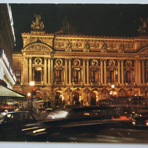 Vintage Postcard Paris la nuit 897 L'Opera et le Cafe de la Paix Post Card Made in France