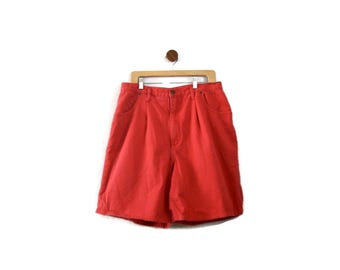 Vintage Eddie Bauer geplooide shorts voor dames, rood, katoen, hoge taille