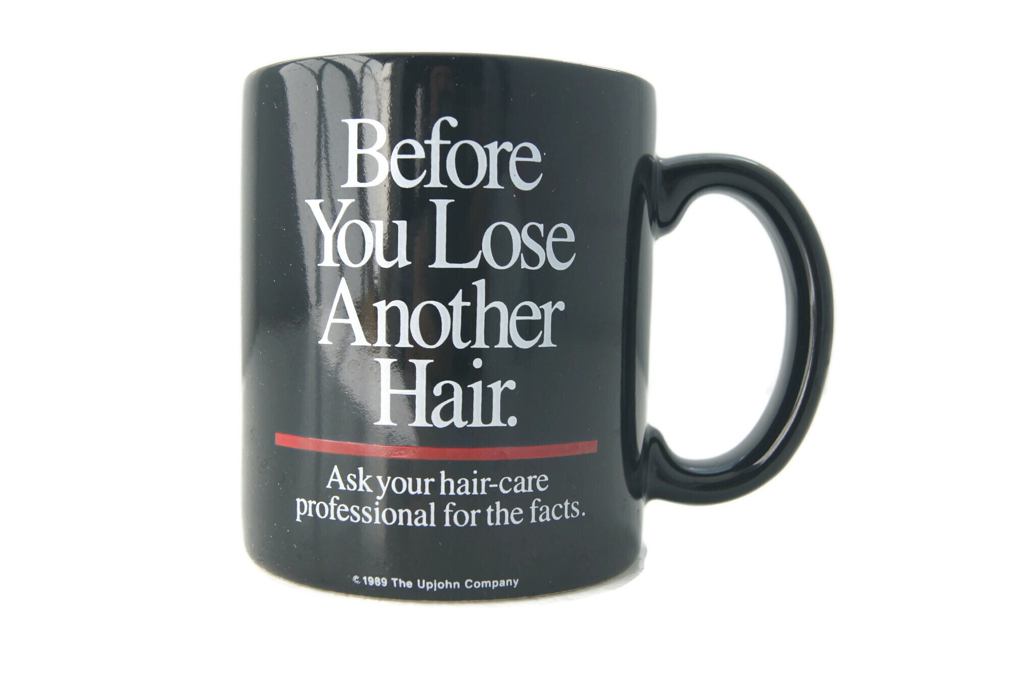 tasse à café vintage - 1989 the upjohn company avant de perdre un autre cheveu demandez votre professionnel des soins capillaires les faits