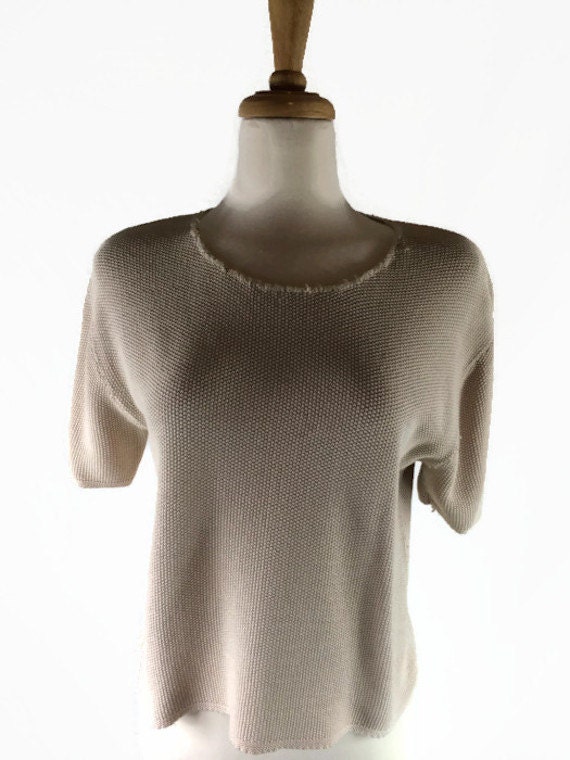 Vintage Clio Cropped Beige Short Sleeve Blouse - image 1