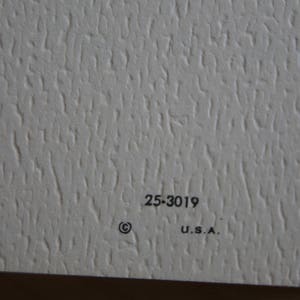 Op de afbeelding: Close-up van een witte kaart met de tekst "25-3019" en "U.S.A." erop gedrukt.