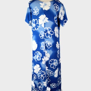 Vintage 90's AsiaCraft Textiles Blue & White Hawaiian Maxi Floral Dress image 5