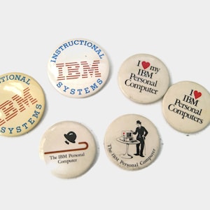 Vintage IBM Button Lot -Six (6) Vintage IBM Pinback Buttons Corporate Advertising Personal Computers - Instructional Systems
