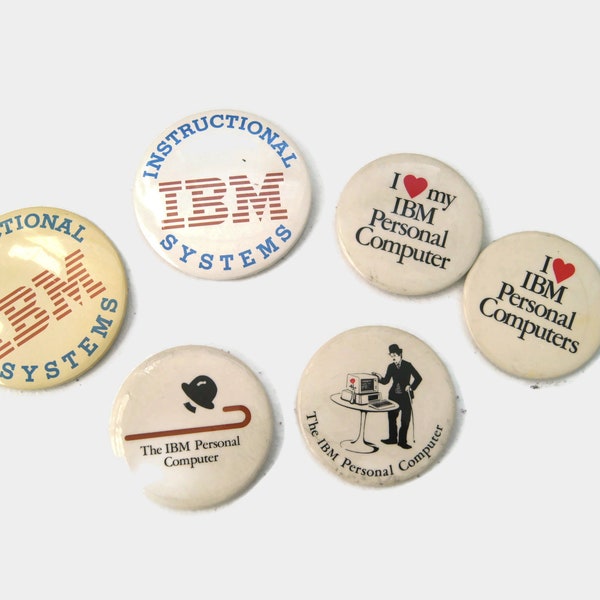 Vintage IBM Button Lot -Six (6) Vintage IBM Pinback Buttons Publicidad Corporativa Ordenadores Personales - Instructional Systems