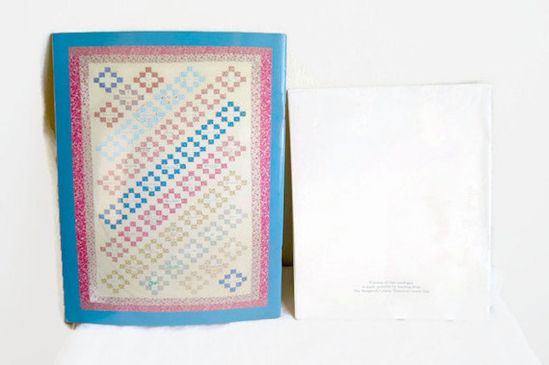 K&ouml;nnte beinhalten: Ein blaues und wei&szlig;es Quiltmuster mit rosa Rand. Das Quiltmuster ist ein traditionelles Patchwork-Design mit Quadraten in verschiedenen Farben und Gr&ouml;&szlig;en. Der Quilt tr&auml;gt den Titel "Flowers of Friendship" und ist ein Bastelprojekt von Barbara Sue. Das Urheberrecht liegt bei The Scrappers' Frolic Creative Group.