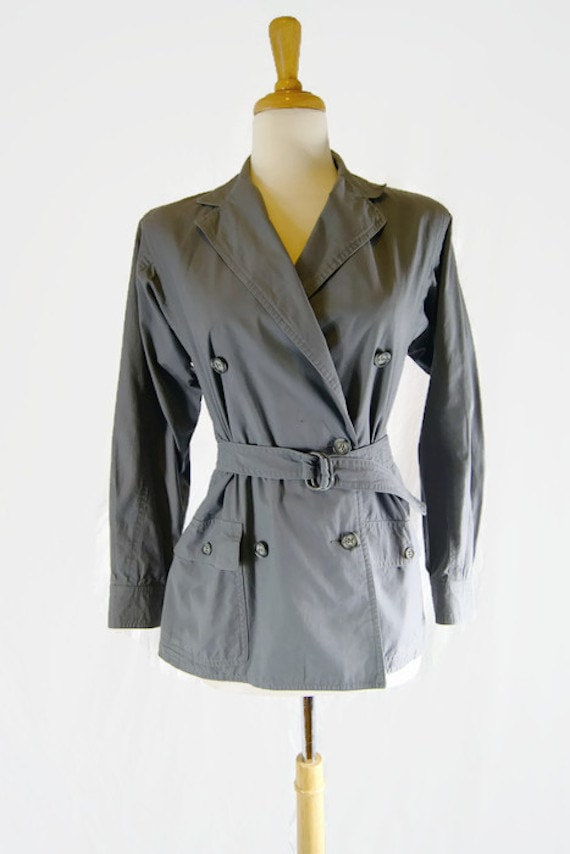 Calvin Klein Coat Jacket 1980s Vintage Belted Gray