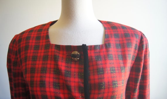 Vintage Leslie Fay Plaid Red Black Dress Women's … - image 3